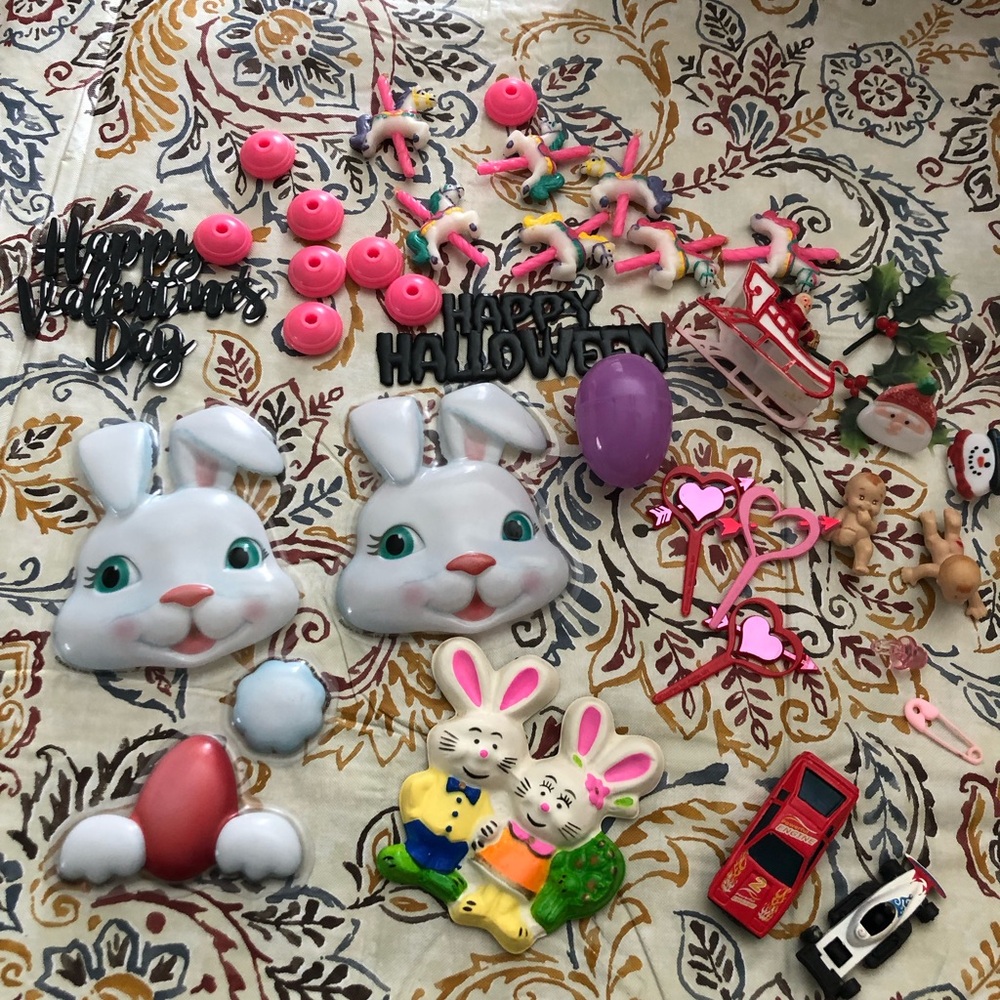 Assortment of Various Plastic Holiday Cake Toppers